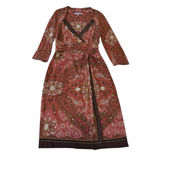 💙Anne Klein Red and Brown Paisley Dress - Picture 3 of 7